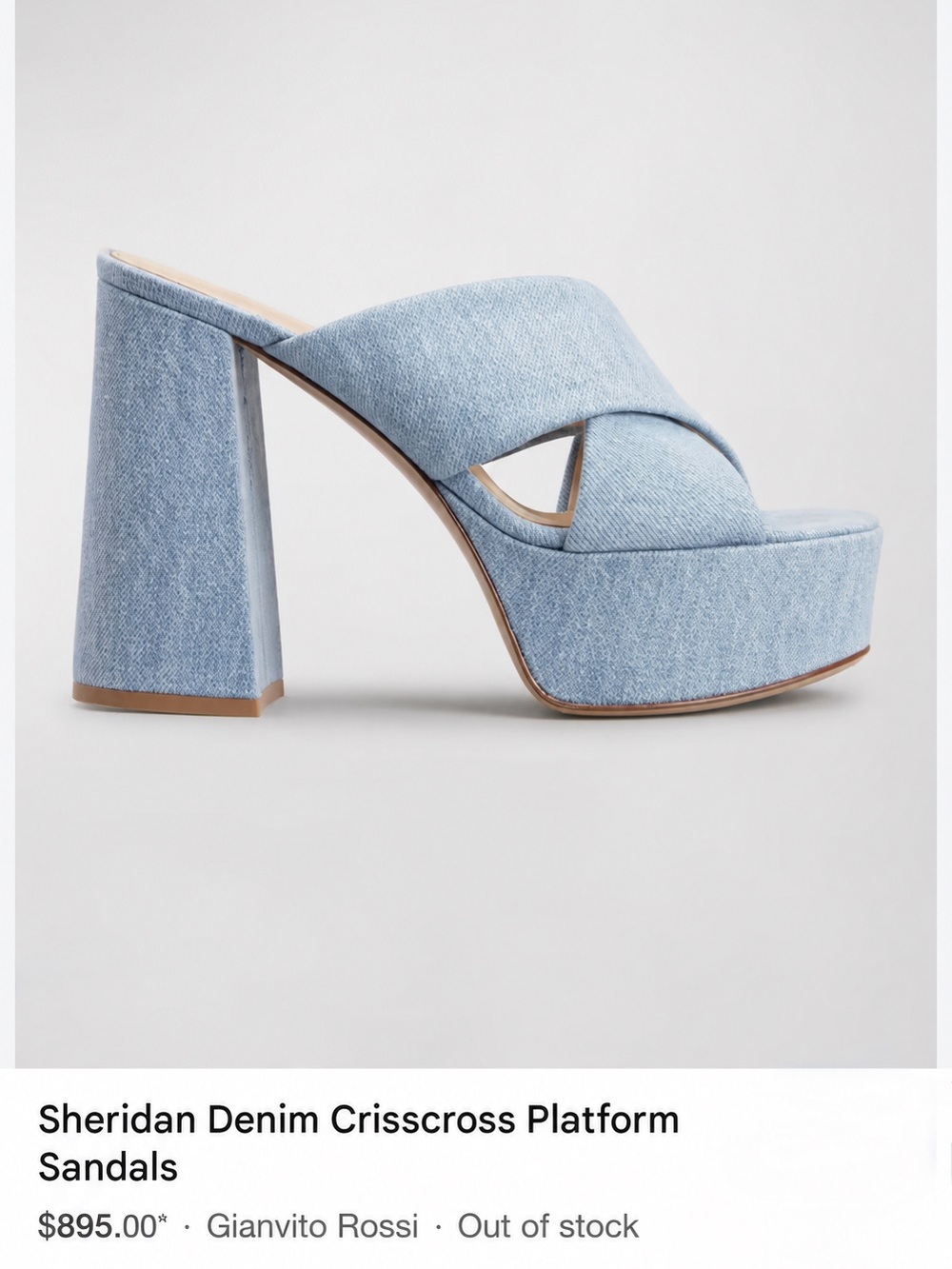 Gianvito Rossi Denim Sheridan Crisscross Platform Mules in Light Blue Denim